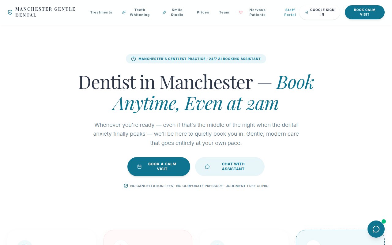 DentaCare Intake — real front-end home-page screenshot.
