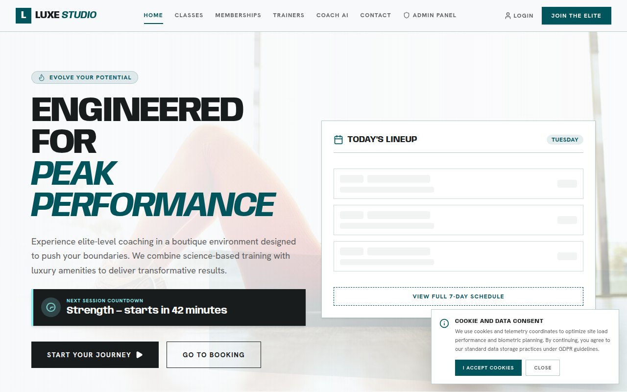 Live homepage render of Luxe Studio public capability demonstration